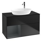 Тумба під раковину Villeroy & Boch Finion 100х50,1 см із підсвічуванням МДФ чорний матовий лак/скло чорне матове F892HGPD