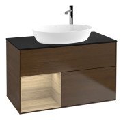 Тумба под раковину Villeroy & Boch Finion 100х50,1 см с подсветкой МДФ шпон грецкого ореха/стекло черное матовое F892PCGN