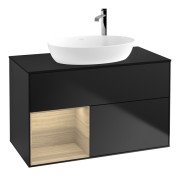 Тумба под раковину Villeroy & Boch Finion 100х50,1 см с подсветкой МДФ черный матовый лак/стекло черное матовое F892PCPD