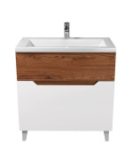 Тумба напольная Мойдодыр Colibri 80 с раковиной Cosmo ДСП/МДФ белый глянец/французский орех 00-00004270