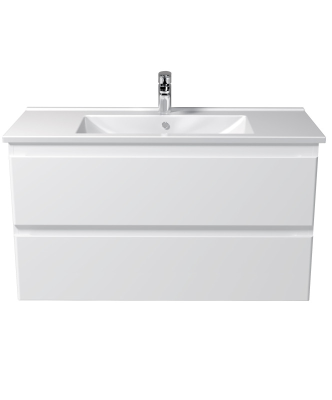 Тумба подвесная Мойдодыр Unik 100-A с раковиной Creavit Su-100 ДСП/МДФ белый глянец 00-0009167