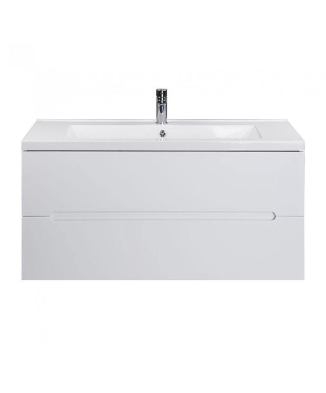 Тумба подвесная Мойдодыр Octavio 100-A с раковиной Cosmopolitan ДСП/МДФ белый глянец 00-0006529