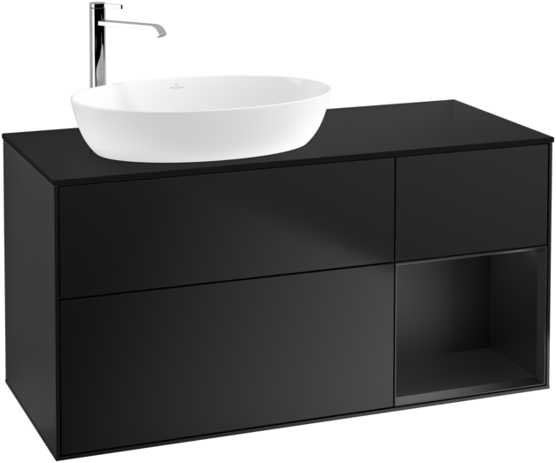 Тумба під раковину Villeroy & Boch Finion 120х50,1 см з підсвічуванням МДФ чорний матовий лак/скло чорне матове F932PDPD