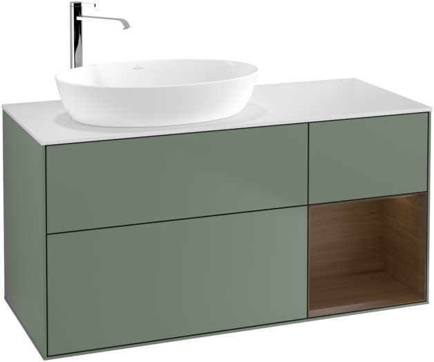 Тумба під раковину Villeroy & Boch Finion 120х50,1 см із підсвічуванням МДФ оливковий матовий лак/скло біле матове F931GNGM