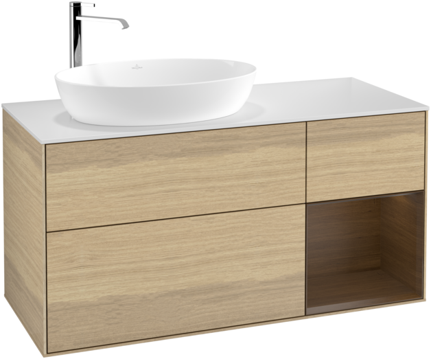 Тумба под раковину Villeroy & Boch Finion 120х50,1 см с подсветкой МДФ шпон дуба/стекло белое матовое F931GNPC