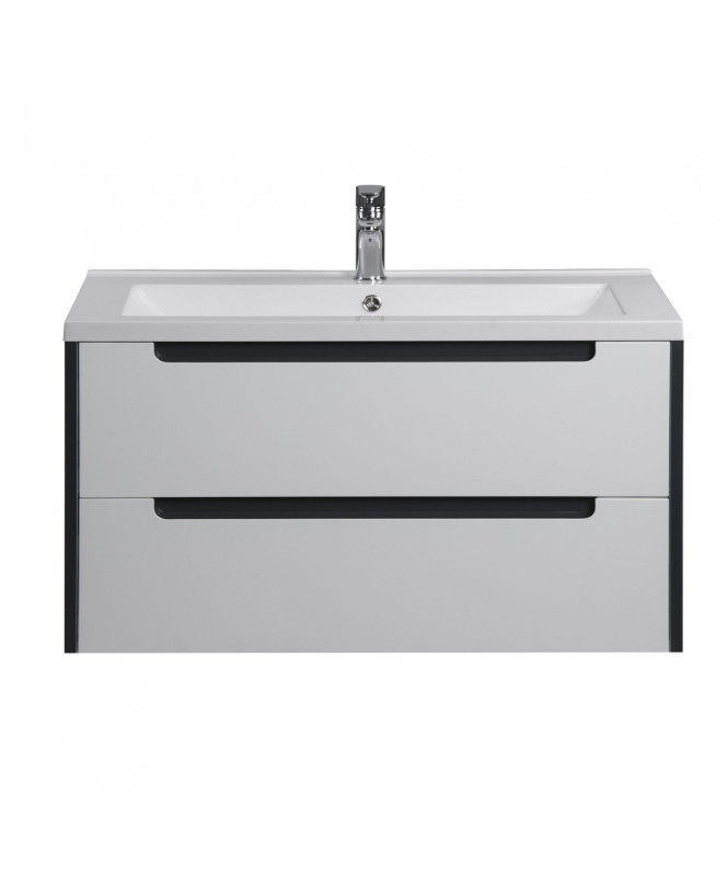 Тумба подвесная Мойдодыр Paula 100-A с раковиной Cosmopolitan ДСП/МДФ белый глянец/графит глянцевый 00-0006534