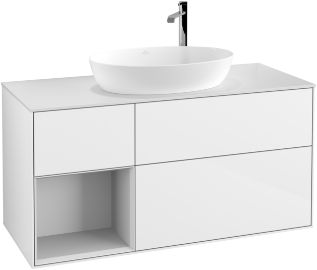 Тумба под раковину Villeroy & Boch Finion 120х50,1 см с подсветкой МДФ глянцевый белый лак/стекло белое матовое G941MTGF