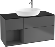Тумба під раковину Villeroy & Boch Finion 120х50,1 см з підсвічуванням антрацит матовий лак/скло чорне матове G942GKGK