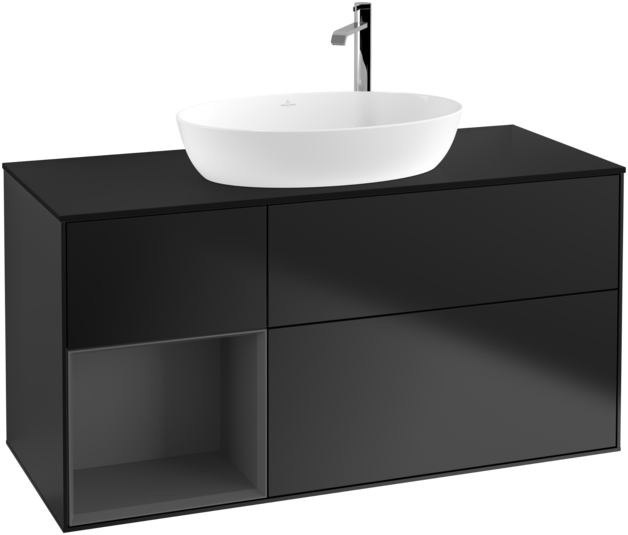 Тумба под раковину Villeroy & Boch Finion 120х50,1 см с подсветкой МДФ черный матовый лак/стекло черное матовое G942GKPD