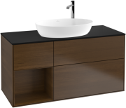 Тумба под раковину Villeroy & Boch Finion 120х50,1 см с подсветкой МДФ шпон грецкого ореха/стекло черное матовое G942GNGN