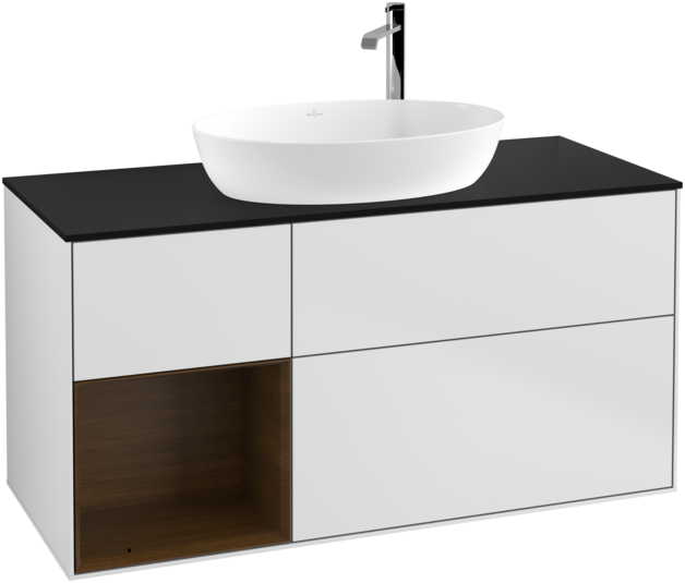 Тумба под раковину Villeroy & Boch Finion 120х50,1 см с подсветкой МДФ белый матовый лак/стекло черное матовое G942GNMT