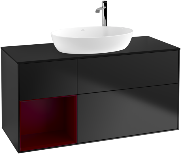 Тумба под раковину Villeroy & Boch Finion 120х50,1 см с подсветкой МДФ черный матовый лак/стекло черное матовое G942HBPD