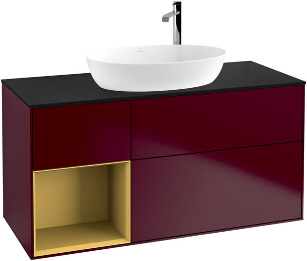 Тумба під раковину Villeroy & Boch Finion 120х50,1 см з підсвічуванням МДФ півонія матовий лак/скло чорне матове G942HFHB