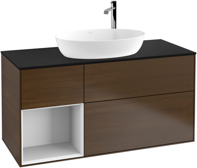 Тумба под раковину Villeroy & Boch Finion 120х50,1 см с подсветкой МДФ шпон грецкого ореха/стекло черное матовое G942MTGN