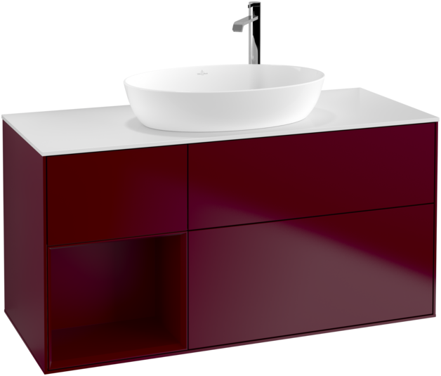 Тумба под раковину Villeroy & Boch Finion 120х50,1 см с подсветкой МДФ пион матовый лак/стекло белое матовое G941HBHB