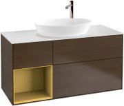 Тумба під раковину Villeroy & Boch Finion 120х50,1 см із підсвічуванням МДФ шпон волоського горіха/скло біле матове G941HFGN