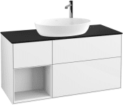 Тумба под раковину Villeroy & Boch Finion 120х50,1 см с подсветкой МДФ глянцевый белый лак/стекло черное матовое G942GFGF