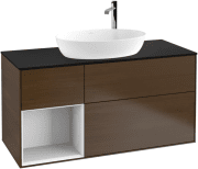 Тумба под раковину Villeroy & Boch Finion 120х50,1 см с подсветкой МДФ шпон грецкого ореха/стекло черное матовое G942GFGN