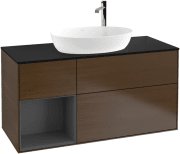 Тумба под раковину Villeroy & Boch Finion 120х50,1 см с подсветкой МДФ шпон грецкого ореха/стекло черное матовое G942GKGN