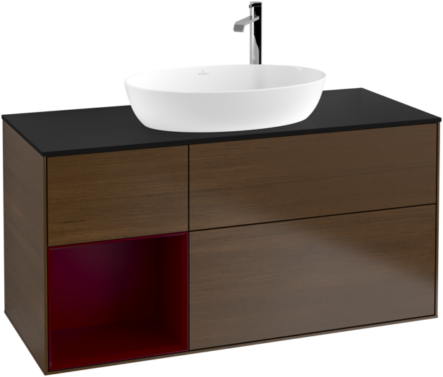 Тумба під раковину Villeroy & Boch Finion 120х50,1 см з підсвічуванням МДФ шпон волоського горіха/скло чорне матове G942HBGN