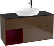 Тумба под раковину Villeroy & Boch Finion 120х50,1 см с подсветкой МДФ шпон грецкого ореха/стекло черное матовое G942HBGN