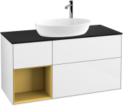 Тумба під раковину Villeroy & Boch Finion 120х50,1 см з підсвіткою МДФ білий глянцевий лак/скло чорне матове G942HFGF