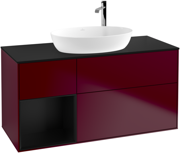 Тумба под раковину Villeroy & Boch Finion 120х50,1 см с подсветкой МДФ пион матовый лак/стекло черное матовое G942PDHB