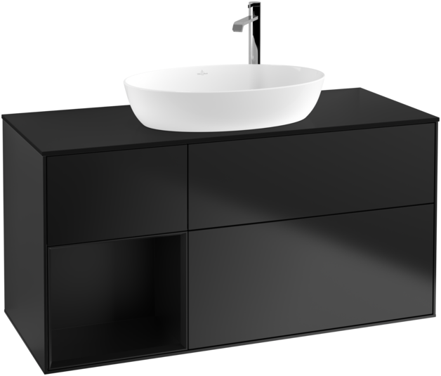 Тумба под раковину Villeroy & Boch Finion 120х50,1 см с подсветкой МДФ черный матовый лак/стекло черное матовое G942PDPD