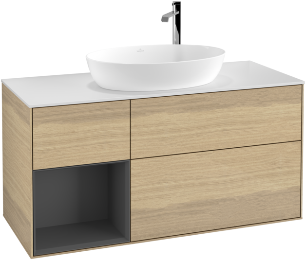 Тумба под раковину Villeroy & Boch Finion 120х50,1 см с подсветкой МДФ шпон дуба/стекло белое матовое G941GKPC