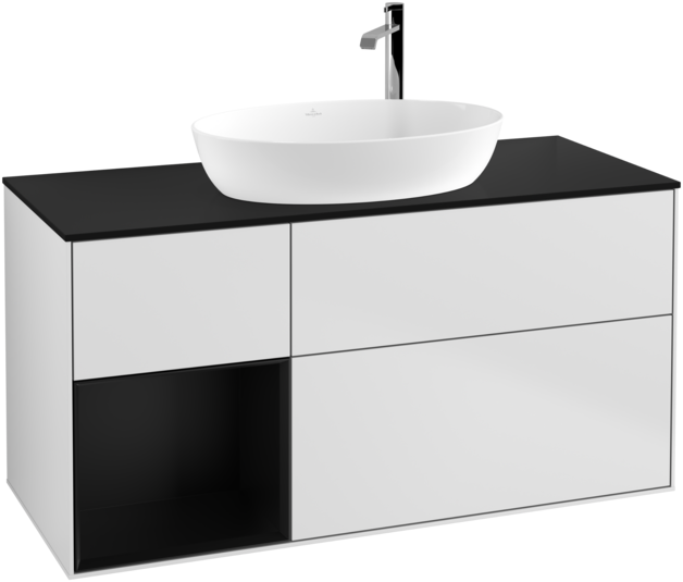 Тумба під раковину Villeroy & Boch Finion 120х50,1 см із підсвічуванням МДФ білий матовий лак/скло чорне матове G942PDMT