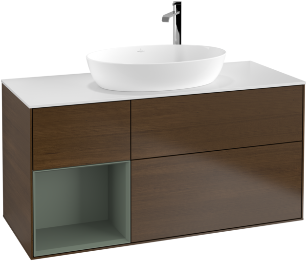 Тумба під раковину Villeroy & Boch Finion 120х50,1 см із підсвічуванням МДФ шпон волоського горіха/скло біле матове G941GMGN