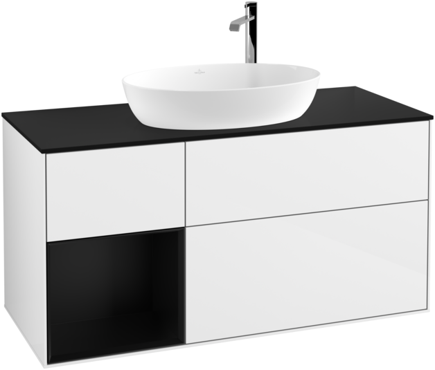 Тумба під раковину Villeroy & Boch Finion 120х50,1 см з підсвіткою МДФ білий глянцевий лак/скло чорне матове G942PDGF