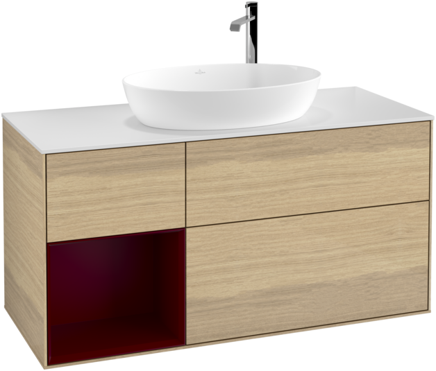 Тумба под раковину Villeroy & Boch Finion 120х50,1 см с подсветкой МДФ шпон дуба/стекло белое матовое G941HBPC