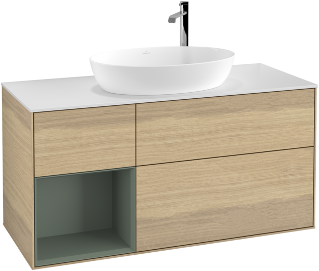 Тумба під раковину Villeroy & Boch Finion 120х50,1 см із підсвічуванням МДФ шпон дуба/скло біле матове G941GMPC