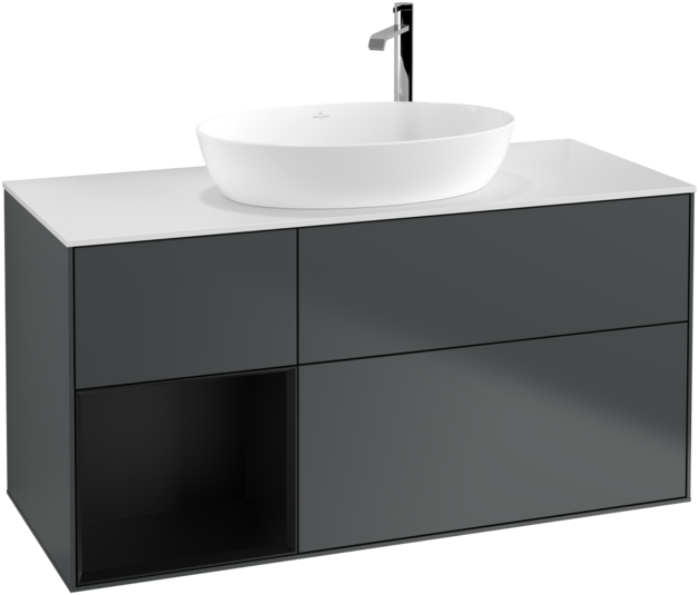 Тумба под раковину Villeroy & Boch Finion 120х50,1 см с подсветкой МДФ темно-синий матовый лак/стекло белое матовое G941PDHG