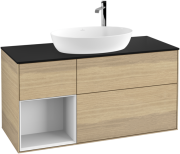 Тумба під раковину Villeroy & Boch Finion 120х50,1 см з підсвічуванням МДФ шпон дуба/скло чорне матове G942GFPC