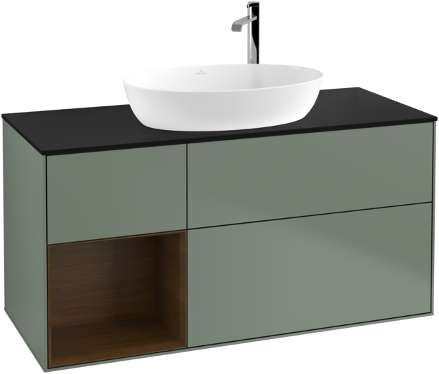 Тумба под раковину Villeroy & Boch Finion 120х50,1 см с подсветкой МДФ оливковый матовый лак/стекло черное матовое G942GNGM