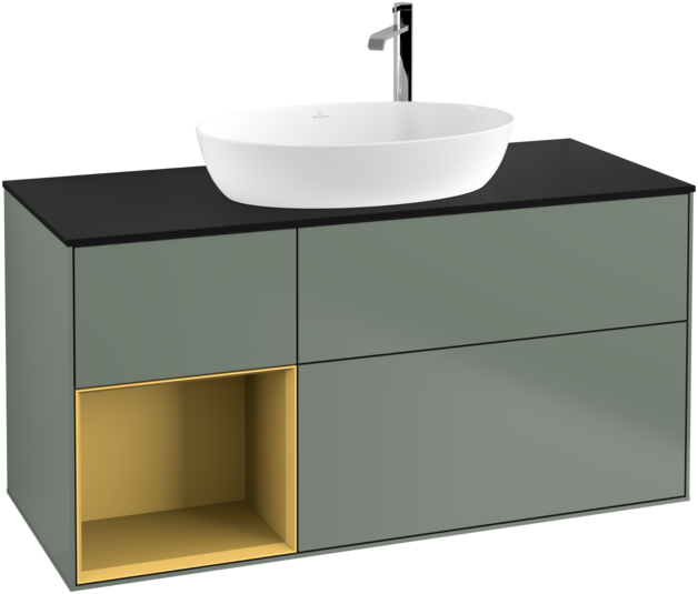 Тумба под раковину Villeroy & Boch Finion 120х50,1 см с подсветкой МДФ оливковый матовый лак/стекло черное матовое G942HFGM