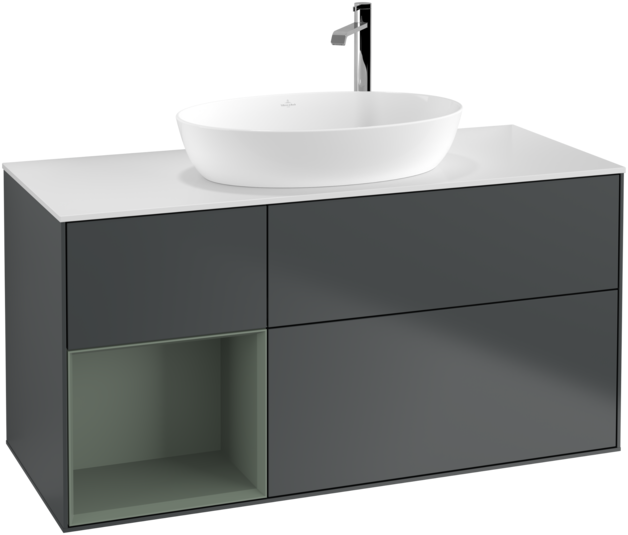 Тумба під раковину Villeroy & Boch Finion 120х50,1 см із підсвічуванням МДФ темно-синій матовий лак/скло біле матове G941GMHG