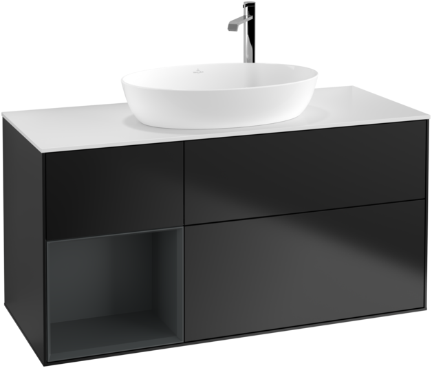 Тумба под раковину Villeroy & Boch Finion 120х50,1 см с подсветкой МДФ черный матовый лак/стекло белое матовое G941HGPD