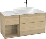 Тумба під раковину Villeroy & Boch Finion 120х50,1 см із підсвічуванням МДФ шпон дуба/скло біле матове G941PCPC