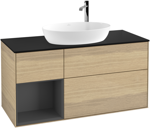 Тумба під раковину Villeroy & Boch Finion 120х50,1 см з підсвічуванням МДФ шпон дуба/скло чорне матове G942GKPC