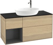 Тумба под раковину Villeroy & Boch Finion 120х50,1 см с подсветкой МДФ шпон дуба/стекло черное матовое G942GKPC