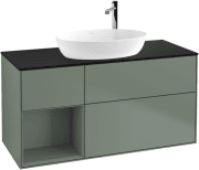 Тумба під раковину Villeroy & Boch Finion 120х50,1 см із підсвічуванням МДФ оливковий матовий лак/скло чорне матове G942GMGM