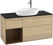 Тумба під раковину Villeroy & Boch Finion 120х50,1 см з підсвічуванням МДФ шпон дуба/скло чорне матове G942GNPC
