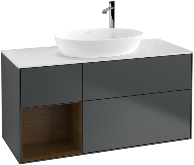 Тумба под раковину Villeroy & Boch Finion 120х50,1 см с подсветкой МДФ темно-синий матовый лак/стекло белое матовое G941GNHG