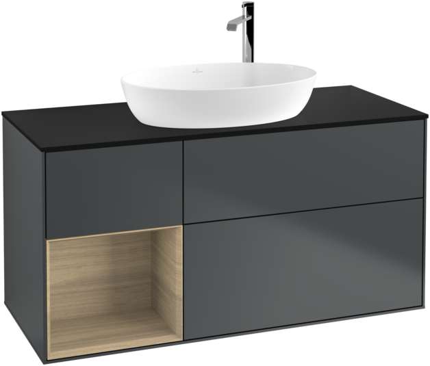 Тумба под раковину Villeroy & Boch Finion 120х50,1 см с подсветкой МДФ темно-синий матовый лак/стекло черное матовое G942PCHG