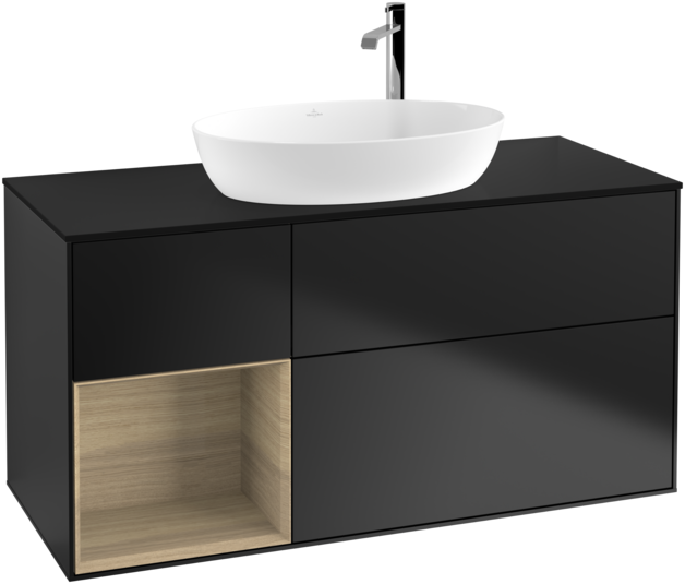 Тумба под раковину Villeroy & Boch Finion 120х50,1 см с подсветкой МДФ черный матовый лак/стекло черное матовое G942PCPD