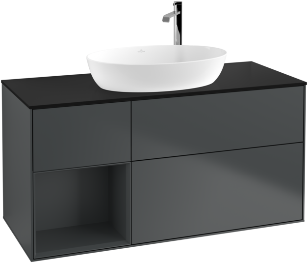 Тумба под раковину Villeroy & Boch Finion 120х50,1 см с подсветкой МДФ темно-синий матовый лак/стекло черное матовое G942HGHG