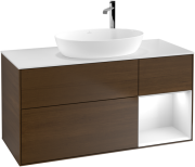 Тумба під раковину Villeroy & Boch Finion 120х50,1 см із підсвічуванням МДФ шпон волоського горіха/скло біле матове F951GFGN